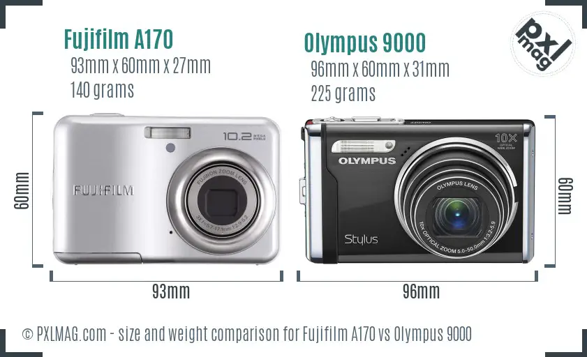 Fujifilm A170 vs Olympus 9000 size comparison