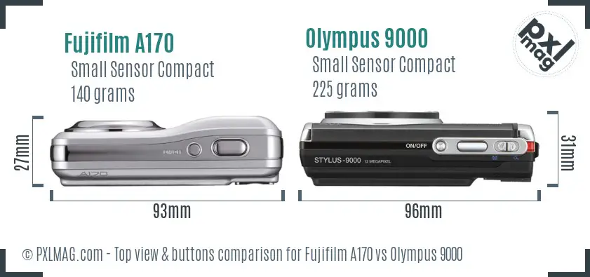 Fujifilm A170 vs Olympus 9000 top view buttons comparison