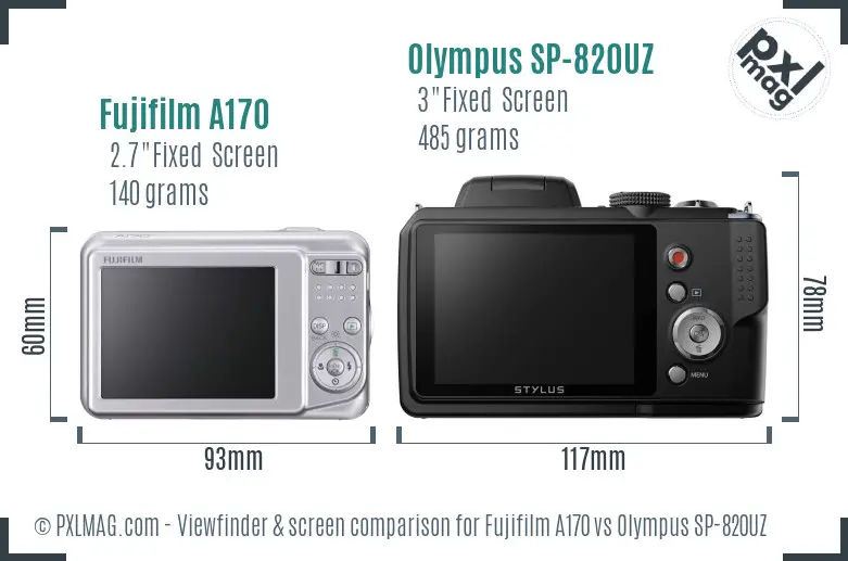 Fujifilm A170 vs Olympus SP-820UZ Screen and Viewfinder comparison