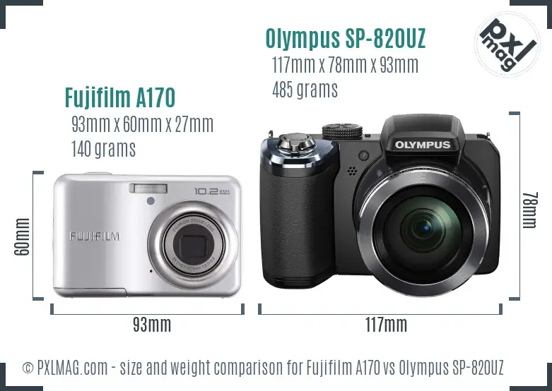 Fujifilm A170 vs Olympus SP-820UZ size comparison