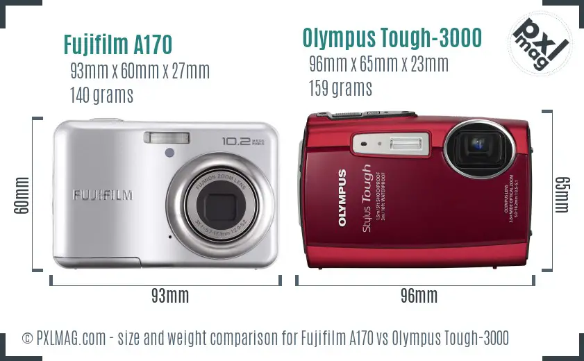 Fujifilm A170 vs Olympus Tough-3000 size comparison