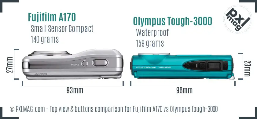 Fujifilm A170 vs Olympus Tough-3000 top view buttons comparison