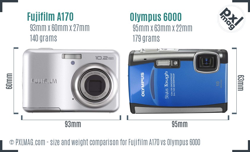 Fujifilm A170 vs Olympus 6000 size comparison