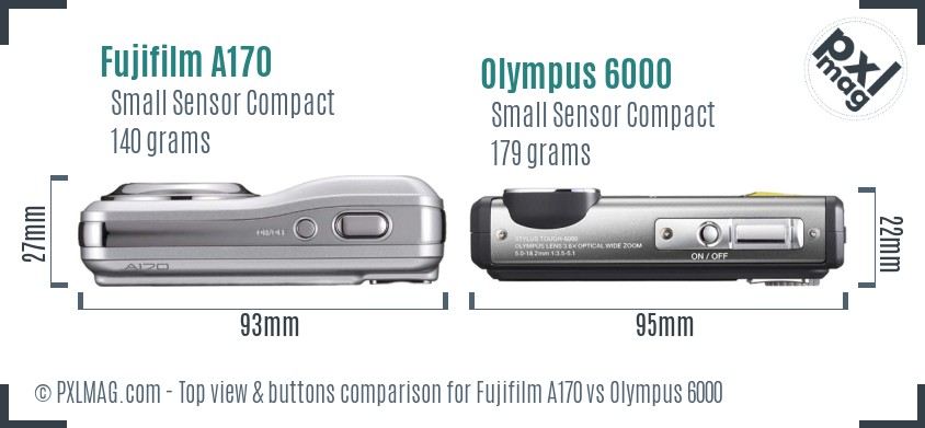 Fujifilm A170 vs Olympus 6000 top view buttons comparison