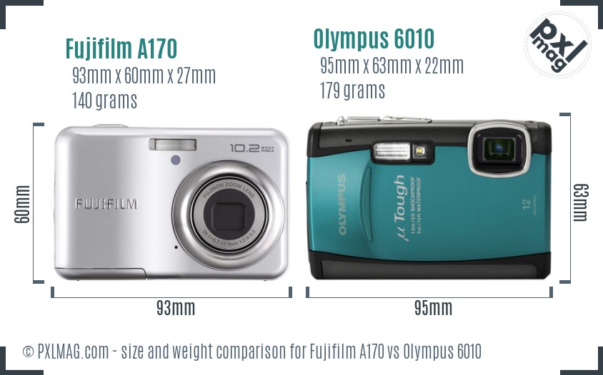 Fujifilm A170 vs Olympus 6010 size comparison