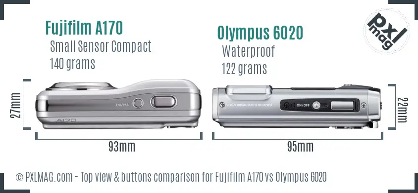 Fujifilm A170 vs Olympus 6020 top view buttons comparison