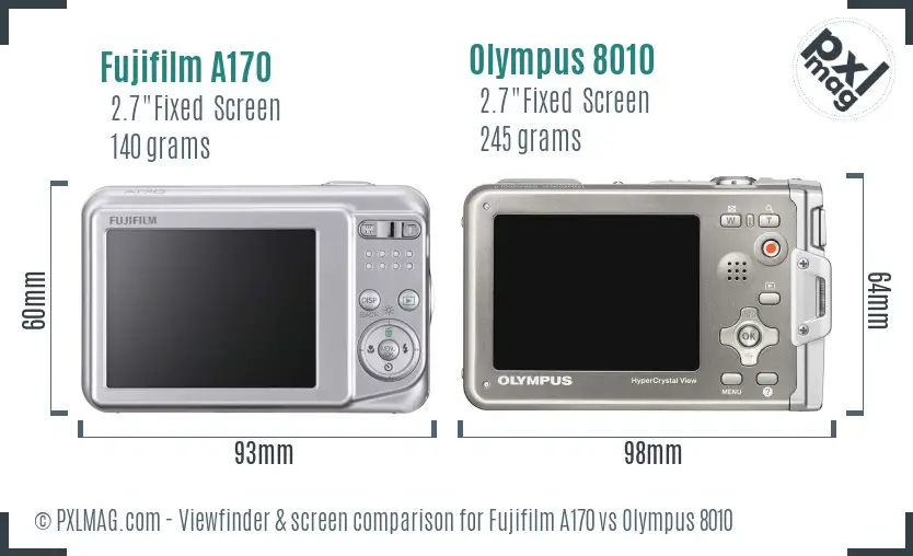 Fujifilm A170 vs Olympus 8010 Screen and Viewfinder comparison Fujifilm A170 vs Olympus 8010 Screen and Viewfinder comparison