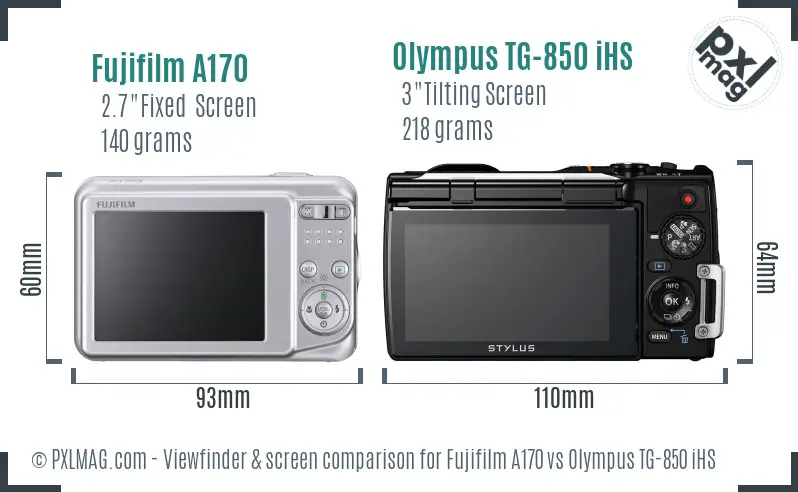 Fujifilm A170 vs Olympus TG-850 iHS Screen and Viewfinder comparison