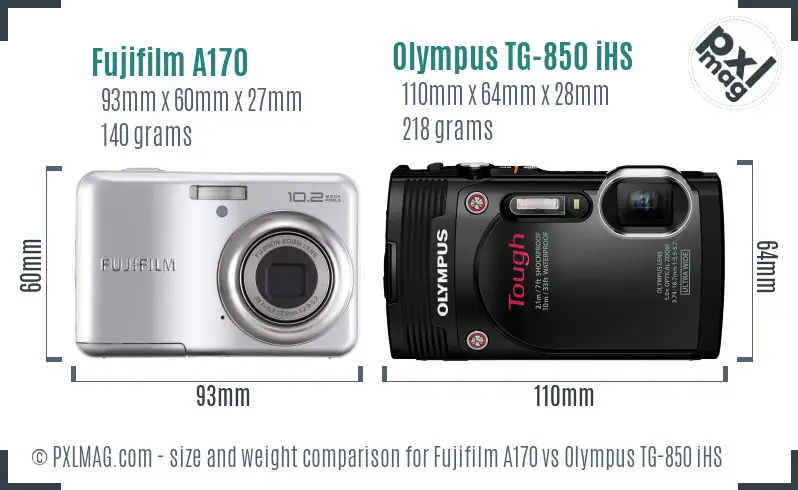 Fujifilm A170 vs Olympus TG-850 iHS size comparison