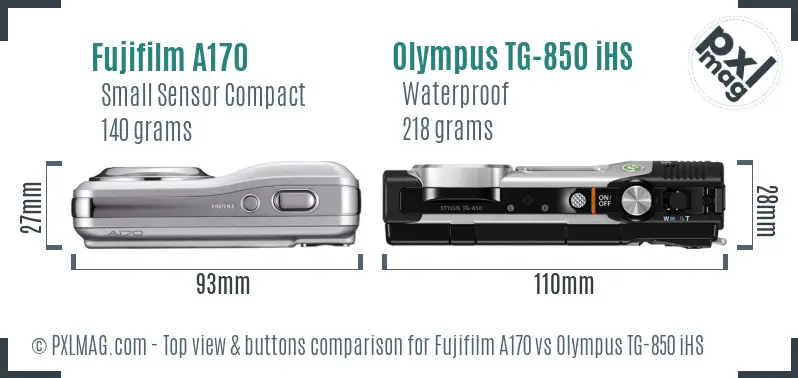 Fujifilm A170 vs Olympus TG-850 iHS top view buttons comparison