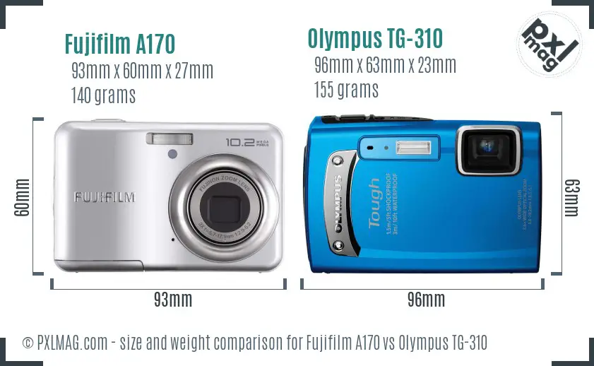 Fujifilm A170 vs Olympus TG-310 size comparison