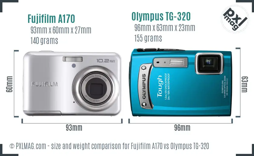 Fujifilm A170 vs Olympus TG-320 size comparison Fujifilm A170 vs Olympus TG-320 size comparison