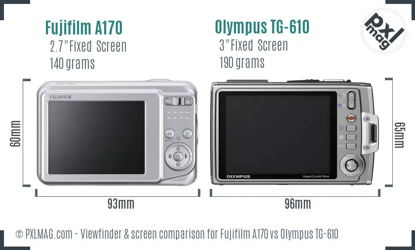 Fujifilm A170 vs Olympus TG-610 Screen and Viewfinder comparison