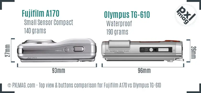 Fujifilm A170 vs Olympus TG-610 top view buttons comparison