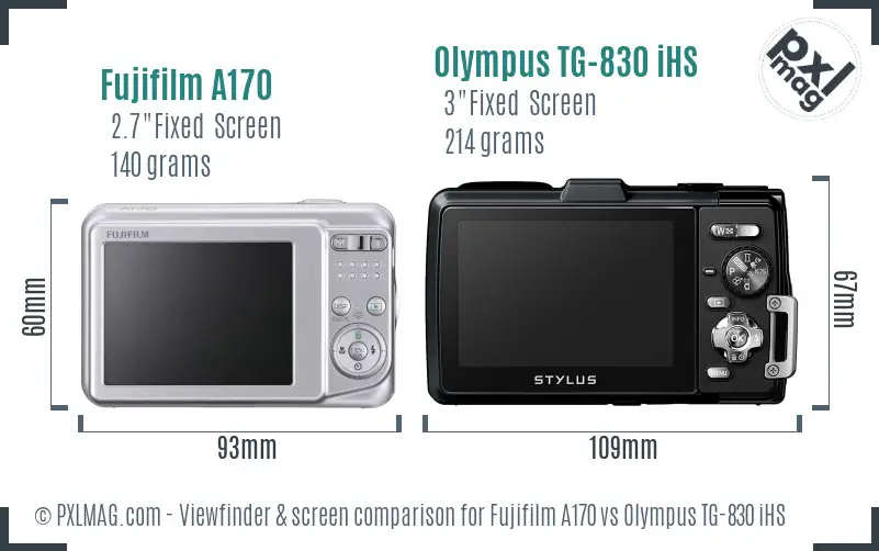 Fujifilm A170 vs Olympus TG-830 iHS Screen and Viewfinder comparison