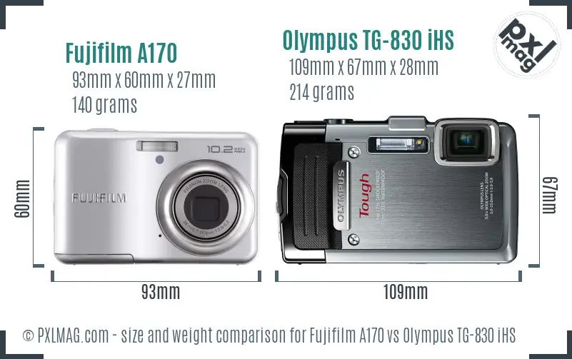 Fujifilm A170 vs Olympus TG-830 iHS size comparison