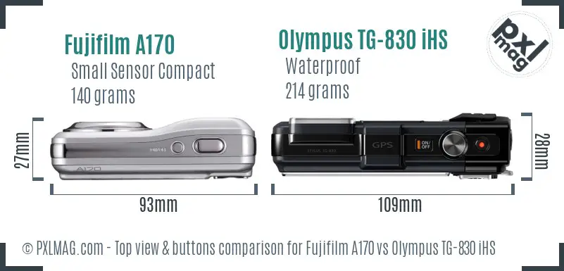 Fujifilm A170 vs Olympus TG-830 iHS top view buttons comparison