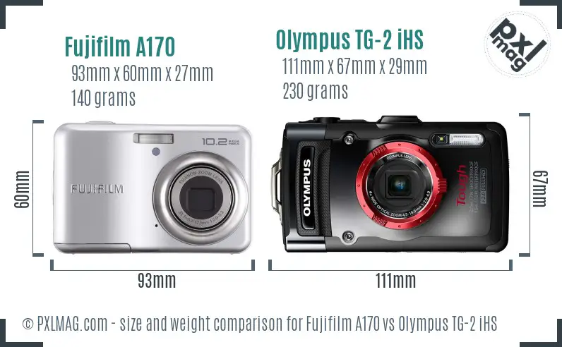 Fujifilm A170 vs Olympus TG-2 iHS size comparison