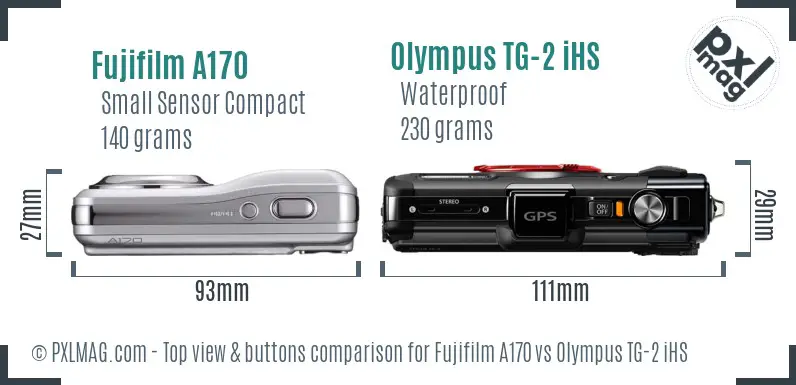 Fujifilm A170 vs Olympus TG-2 iHS top view buttons comparison