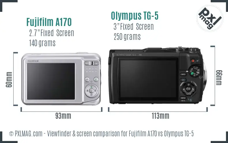 Fujifilm A170 vs Olympus TG-5 Screen and Viewfinder comparison