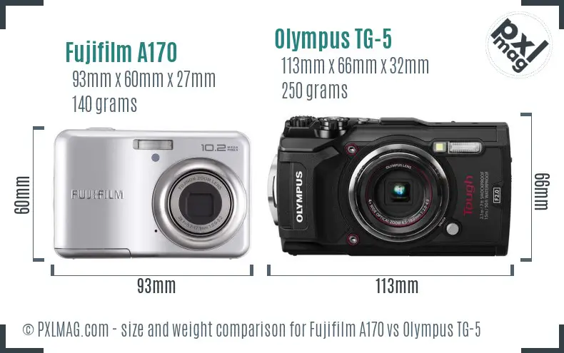 Fujifilm A170 vs Olympus TG-5 size comparison