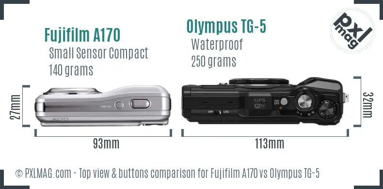 Fujifilm A170 vs Olympus TG-5 top view buttons comparison