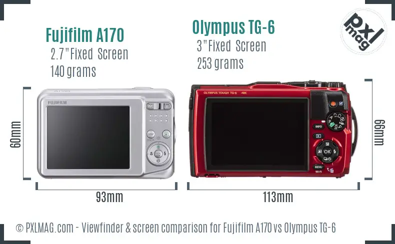 Fujifilm A170 vs Olympus TG-6 Screen and Viewfinder comparison