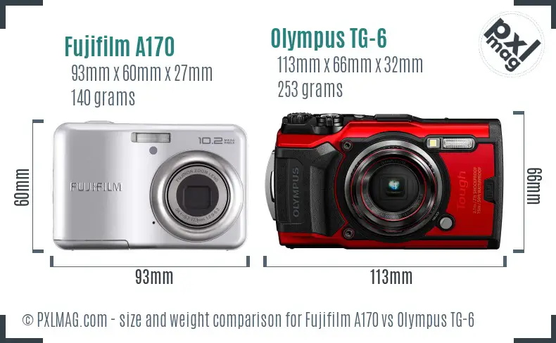 Fujifilm A170 vs Olympus TG-6 size comparison