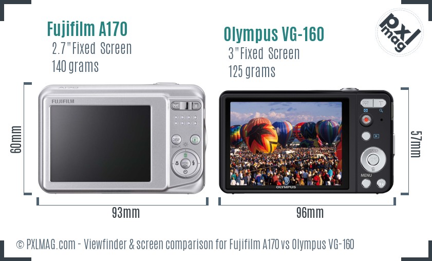 Fujifilm A170 vs Olympus VG-160 Screen and Viewfinder comparison