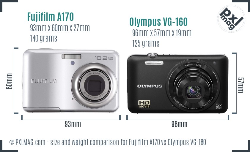 Fujifilm A170 vs Olympus VG-160 size comparison