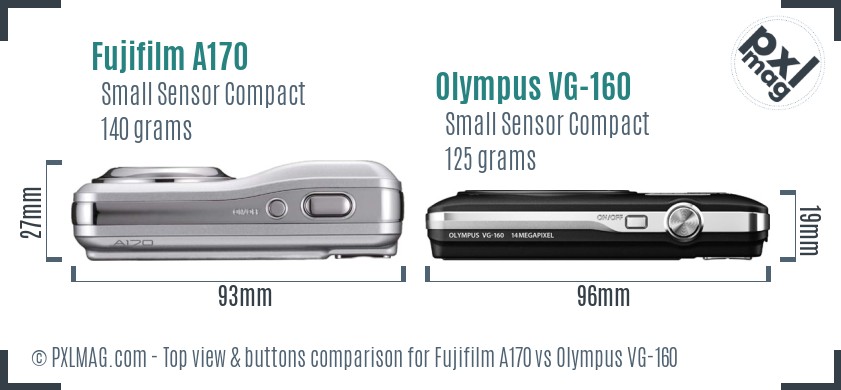 Fujifilm A170 vs Olympus VG-160 top view buttons comparison