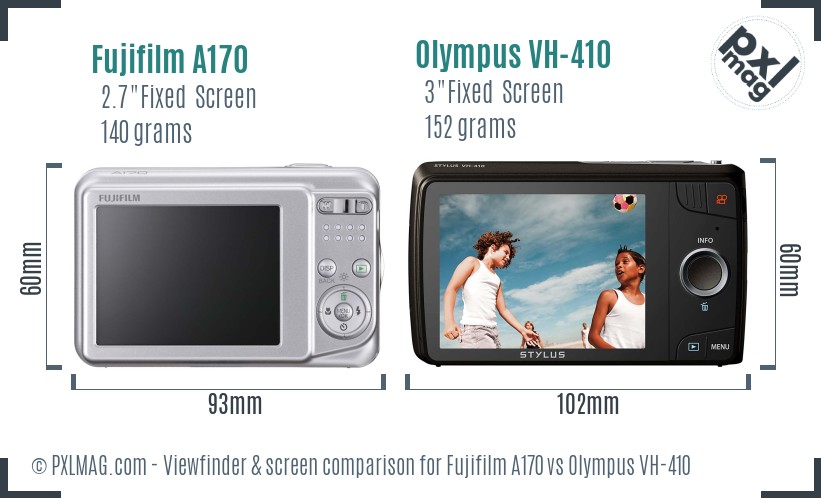 Fujifilm A170 vs Olympus VH-410 Screen and Viewfinder comparison