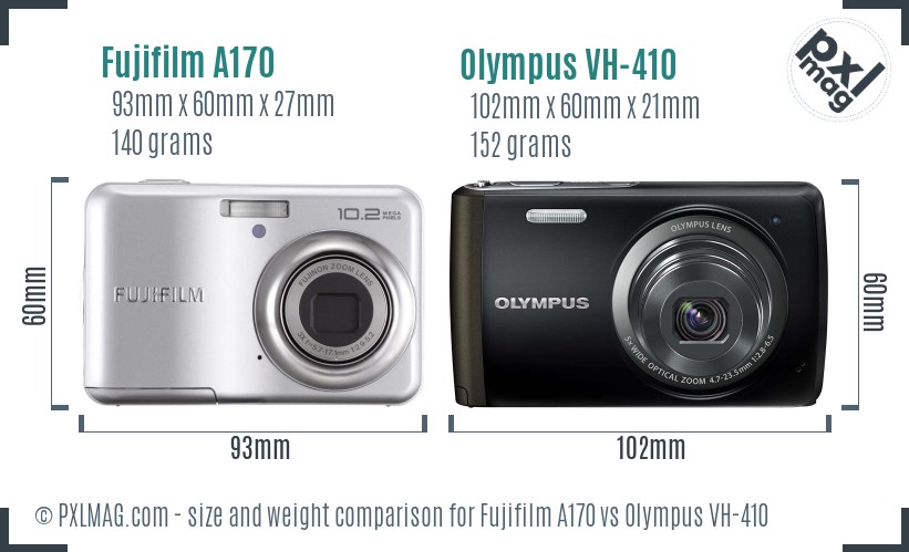 Fujifilm A170 vs Olympus VH-410 size comparison