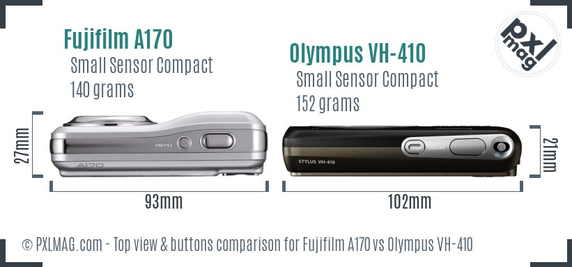 Fujifilm A170 vs Olympus VH-410 top view buttons comparison
