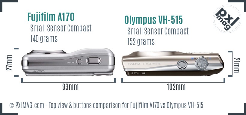 Fujifilm A170 vs Olympus VH-515 top view buttons comparison