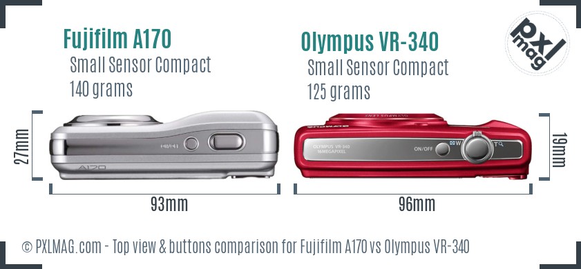 Fujifilm A170 vs Olympus VR-340 top view buttons comparison