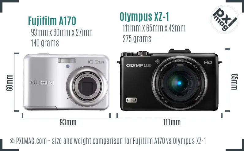 Fujifilm A170 vs Olympus XZ-1 size comparison Fujifilm A170 vs Olympus XZ-1 size comparison