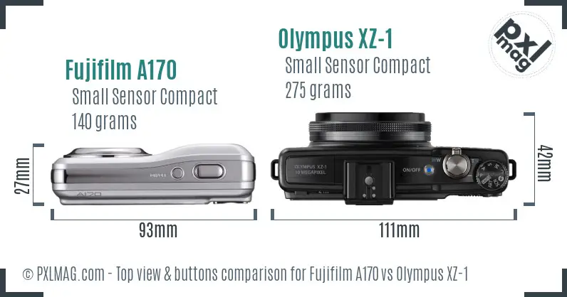 Fujifilm A170 vs Olympus XZ-1 top view buttons comparison Fujifilm A170 vs Olympus XZ-1 top view buttons comparison