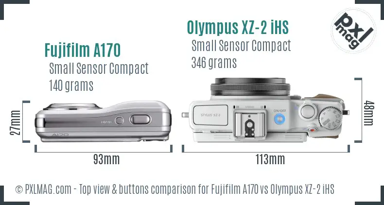 Fujifilm A170 vs Olympus XZ-2 iHS top view buttons comparison