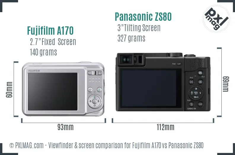 Fujifilm A170 vs Panasonic ZS80 Screen and Viewfinder comparison