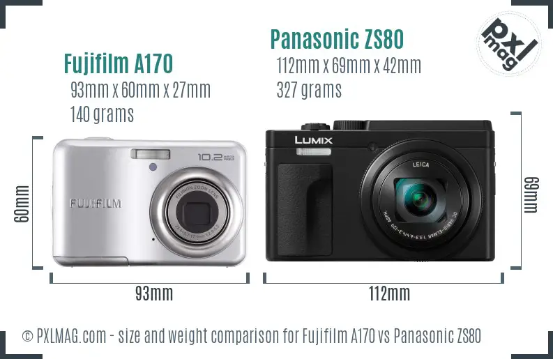 Fujifilm A170 vs Panasonic ZS80 size comparison