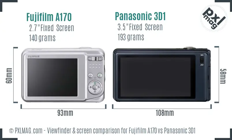 Fujifilm A170 vs Panasonic 3D1 Screen and Viewfinder comparison