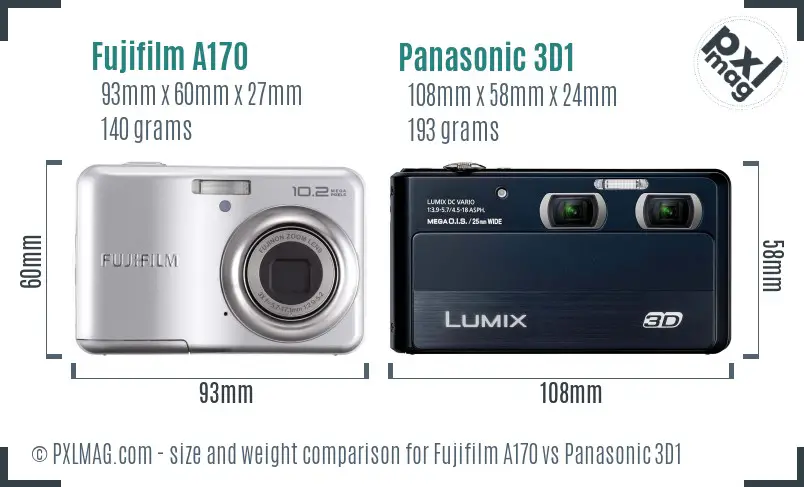 Fujifilm A170 vs Panasonic 3D1 size comparison