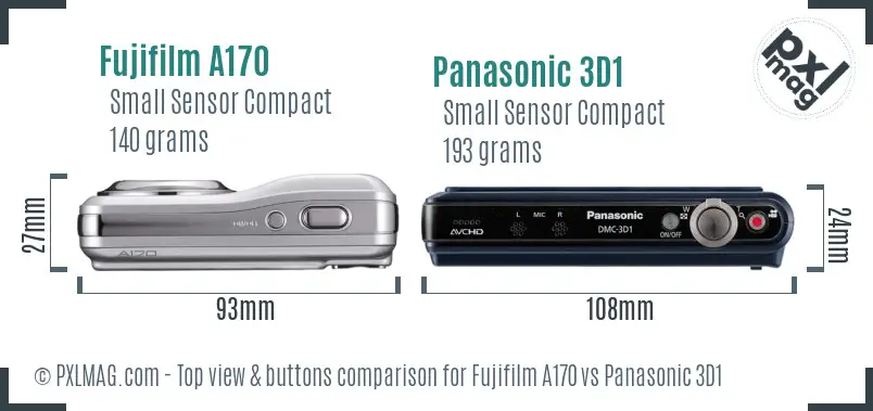 Fujifilm A170 vs Panasonic 3D1 top view buttons comparison