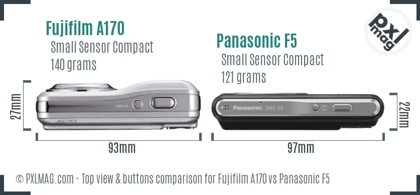 Fujifilm A170 vs Panasonic F5 top view buttons comparison Fujifilm A170 vs Panasonic F5 top view buttons comparison