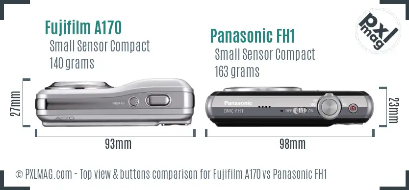 Fujifilm A170 vs Panasonic FH1 top view buttons comparison