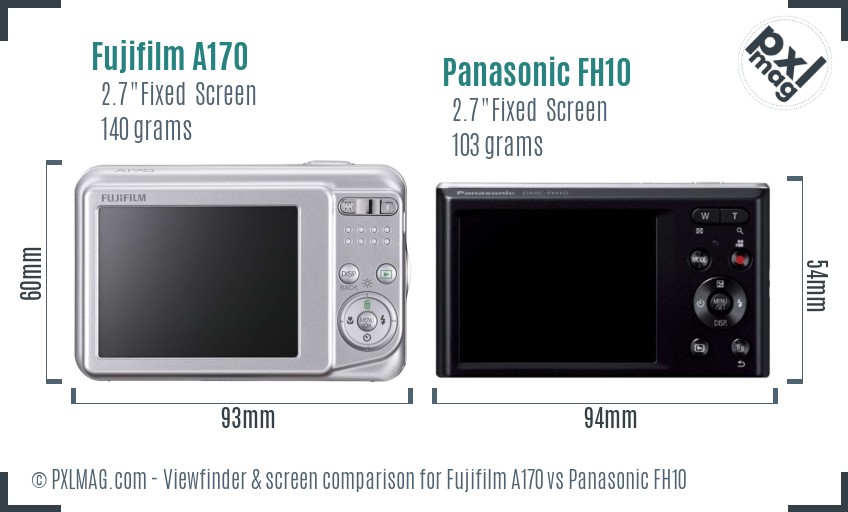 Fujifilm A170 vs Panasonic FH10 Screen and Viewfinder comparison