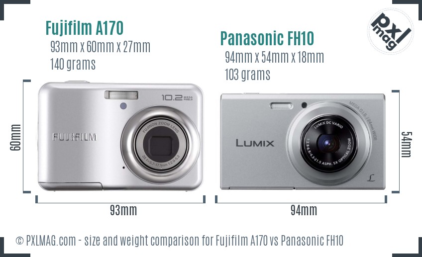 Fujifilm A170 vs Panasonic FH10 size comparison Fujifilm A170 vs Panasonic FH10 size comparison