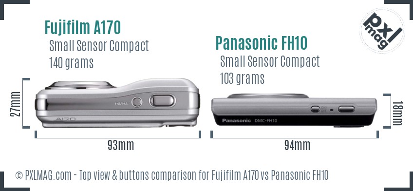 Fujifilm A170 vs Panasonic FH10 top view buttons comparison