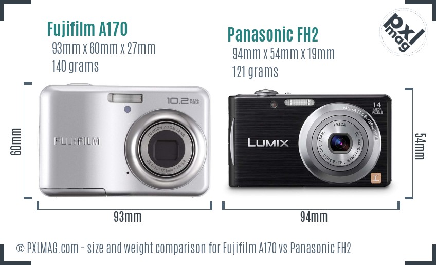 Fujifilm A170 vs Panasonic FH2 size comparison